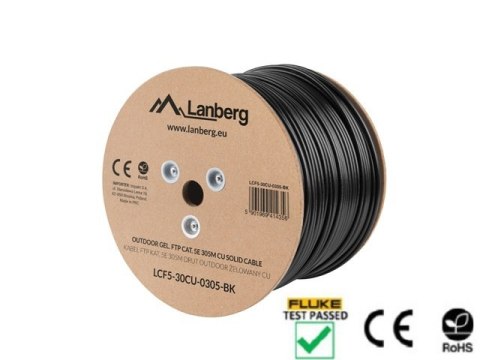 KABEL LAN FTP KAT.5E 305M DRUT OUTDOOR ŻELOWANY CU CZARNY FLUKE PASSED LANBERG