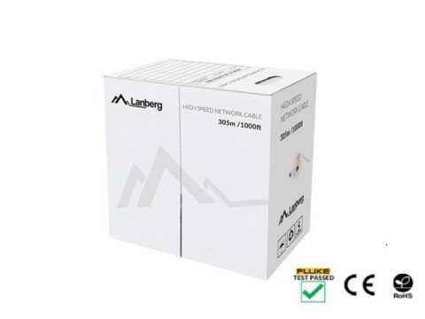 KABEL LAN UTP KAT.5E 305M DRUT CU SZARY FLUKE PASSED LANBERG