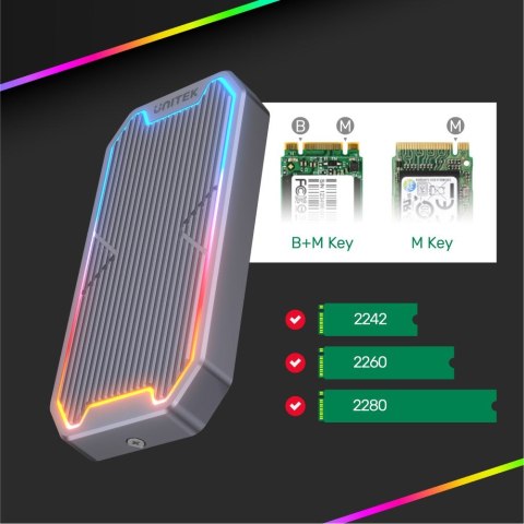 Unitek Obudowa dysku M.2 SSD NVMe/SATA 10Gbps RGB
