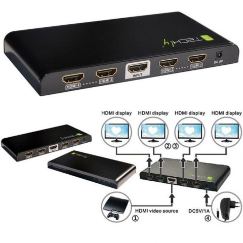 Rozdzielacz Splitter HDMI 1x4 4K*30Hz 3D Techly