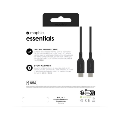 Mophie essentials charging cables | 1M kabel USB USB 2.0 USB C Czarny