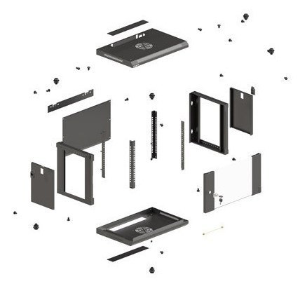 Szafa instalacyjna rack wisząca 19" 4U 540x350 czarna drzwi przeszklone LANBERG (flat pack)