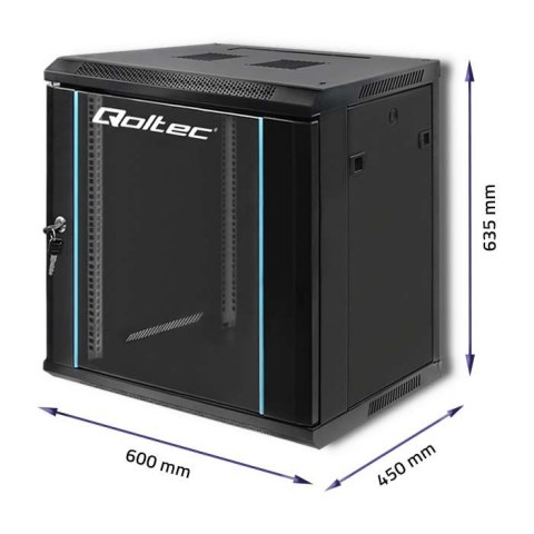 Qoltec Szafa RACK 19" | 12U | 600 x 635 x 450 | Czarna | Wisząca