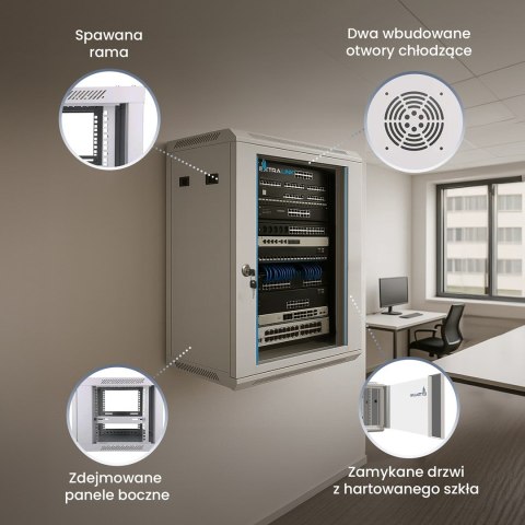 Extralink 15U 600x600 Szara | Szafa rack | montowana na ścianie