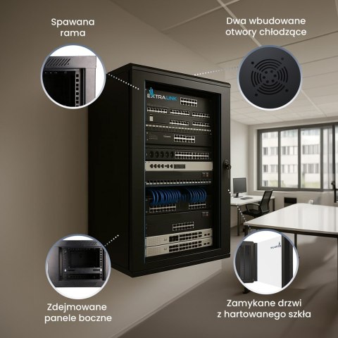 Extralink 18U 600x600 Czarna | Szafa rack | montowana na ścianie