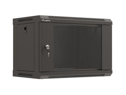 Szafa instalacyjna rack wisząca 19" 6U 540x350 czarna drzwi przeszklone LANBERG (Flat Pack)