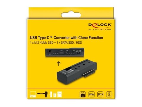 Delock - Kontroler pamięci - Funkcja klonowania - 2.5", 3.5", M.2 (6.4 cm, 8.9 cm) - Karta M.2 (PCIe NVMe i SATA) / SATA SSD - U