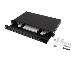 Przełącznica światłowodowa LANBERG 12xSC duplex / 12xLC quad rack 19" 1U czarna + akcesoria