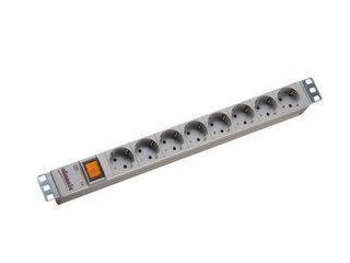 Listwa zasilająca Bachmann 48.30cm (19") ALU 1U, 8-drożna, jasnoszary RAL7035, styk z uziemieniem, 2 m, RAL 7035, z przełączniki