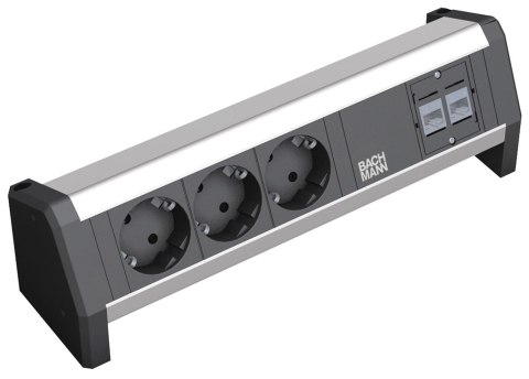Listwa zasilająca stołowa BACHMANN 3 gniazda bezpieczeństwa, 2 CAT5e RJ45 żeńskie/żeńskie, Wejście zasilania: GST18 - żeńskie, b