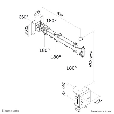 Neomounts FPMA-D960 uchwyt / stojak do monitorów 76,2 cm (30") Biurko Czarny