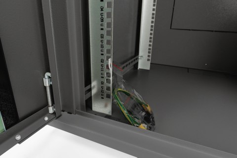 Szafa sieciowa wisząca DYNAmic 19" 9U rack 600x600, drzwi szyba, czarny, niedzielona, złożona, 60kg