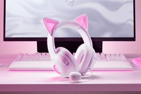 Zestaw słuchawkowy Razer Kraken Kitty V2 przewodowe nauszne z mikrofonem i redukcją szumów biały