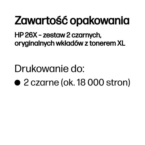 HP 26X - zestaw 2 czarnych, oryginalnych wkładów z tonerem XL