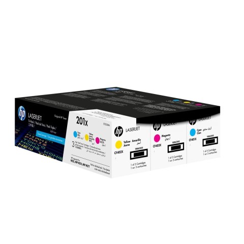 HP 201X - zestaw 3 oryginalnych wkładów z tonerem LaserJet XL, błękitny/purpurowy/żółty