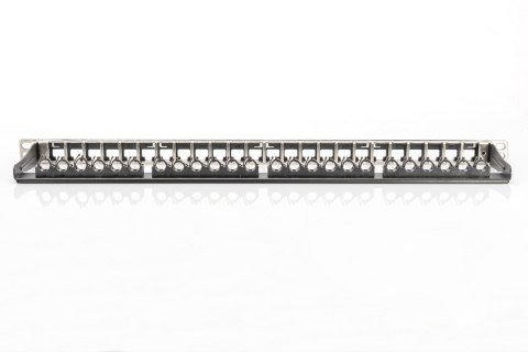 Panel krosowy high density 19" 24x keystone, ekranowany, 0.5U, czarny, prowadnica kabli, pola opisowe