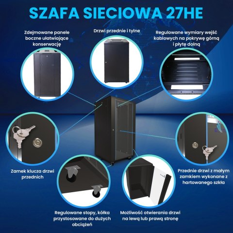 Extralink - szafa stojąca 19" 27U 600x1000 Czarna flat-pack