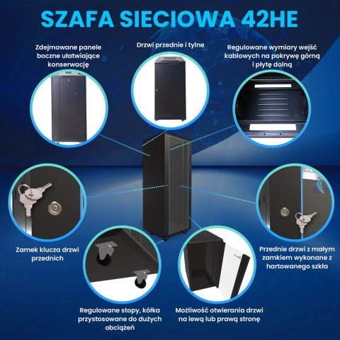Extralink - szafa stojąca 19" 42U 800x1000 Czarna flat-pack