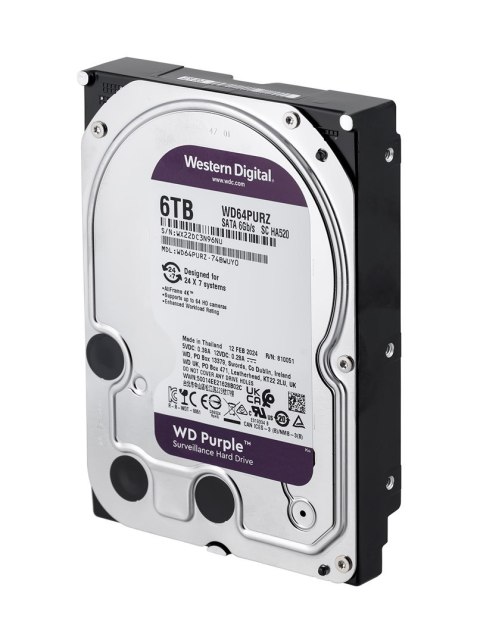 Dysk HDD WD Purple WD64PURZ (6 TB ; 3.5"; 256 MB; 5400 obr/min)