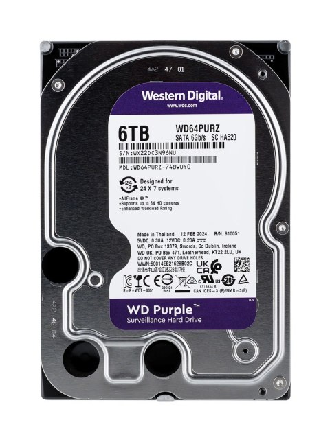 Dysk HDD WD Purple WD64PURZ (6 TB ; 3.5"; 256 MB; 5400 obr/min)