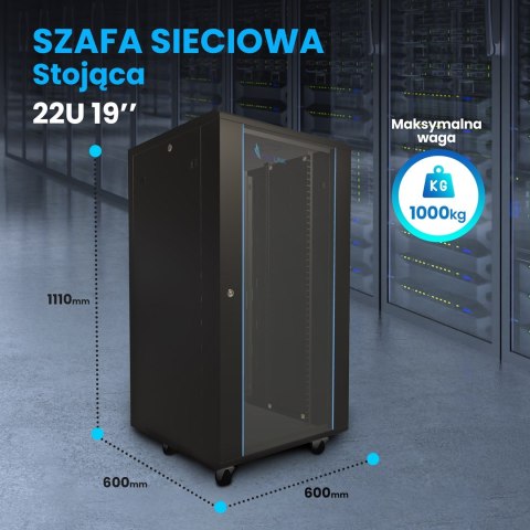 Extralink 22U 600x600 Czarna | Szafa rack | stojąca