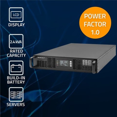 Qoltec Zasilacz awaryjny UPS do RACK | 2.4kVA | 2400W | Power Factor 1.0 | LCD | EPO | USB | On-line