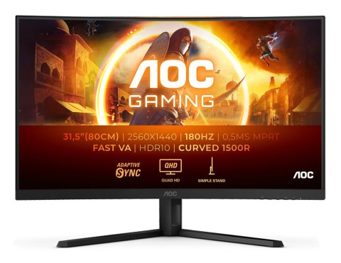 AOC G4 CQ32G4VE monitor komputerowy 81,3 cm (32") 2560 x 1440 px Quad HD LCD Czarny, Szary
