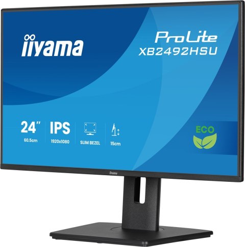 Monitor iiyama ProLite 24-calowy panel IPS Full HD z wąskimi ramkami, klasą energetyczną B, regulowaną wysokością