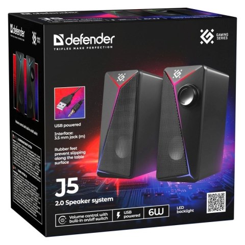 DEFENDER GLOSNIKI PC J5 2.0 6W LED USB CZARNE 65965
