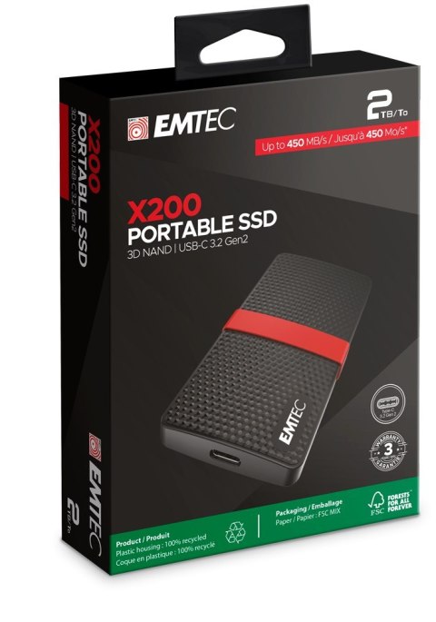 Dysk Emtec X200 - 2 TB - USB Type-C - 3.2 Gen 1 (3.1 Gen 1) - 450 MB/s - 5 Gbps