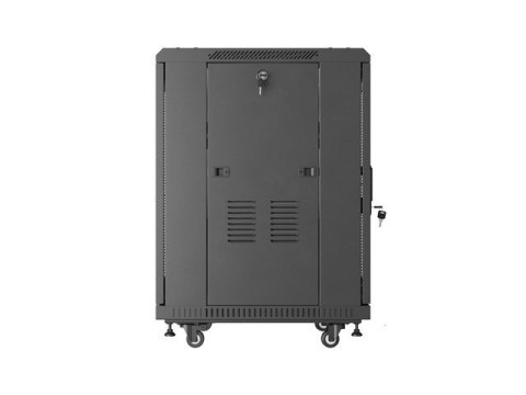 Szafa instalacyjna RACK stojąca 19" 15U 600x600 czarna drzwi perforowane Lanberg (flat pack)