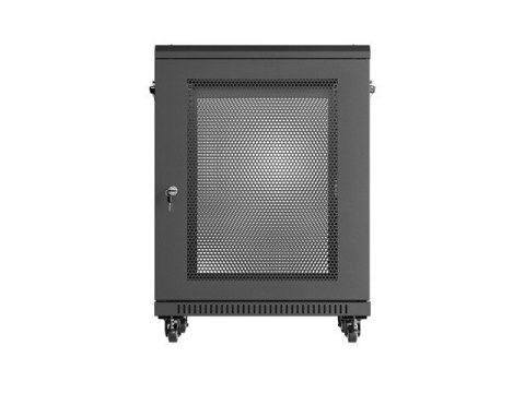 Szafa instalacyjna RACK stojąca 19" 15U 600x600 czarna drzwi perforowane Lanberg (flat pack)