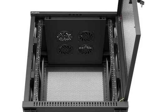 Szafa instalacyjna RACK stojąca 19" 15U 600x600 czarna drzwi perforowane Lanberg (flat pack)