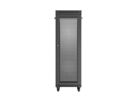 Szafa instalacyjna rack stojąca 19" 37U 600X600 czarna drzwi perforowane LCD LANBERG (flat pack)