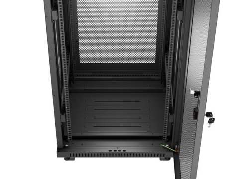 Szafa instalacyjna rack stojąca 19" 37U 600X600 czarna drzwi perforowane LCD LANBERG (flat pack)