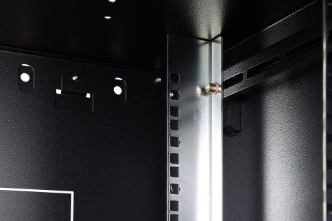 Szafa sieciowa wisząca DYNAmic 19" 9U rack 600x450, drzwi szyba, czarny, niedzielona, złożona, 60kg