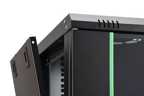 Szafa sieciowa wisząca DYNAmic 19" 9U rack 600x450, drzwi szyba, czarny, niedzielona, złożona, 60kg