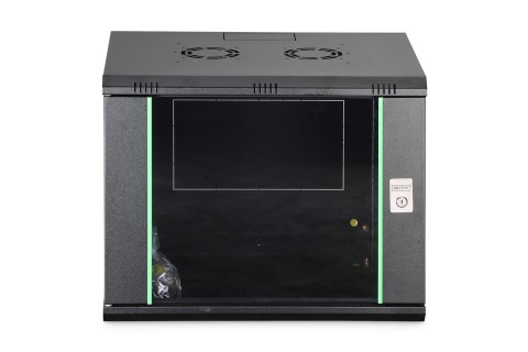 Szafa sieciowa wisząca DYNAmic 19" 9U rack 600x450, drzwi szyba, czarny, niedzielona, złożona, 60kg