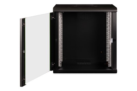 Szafa sieciowa wisząca Unique 19" 12U rack 600x450, drzwi szyba, czarny, niedzielona, złożona, 100kg