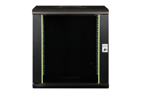 Szafa sieciowa wisząca Unique 19" 12U rack 600x450, drzwi szyba, czarny, niedzielona, złożona, 100kg