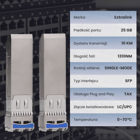 Extralink SFP28 25G 2-Pack | SFP28 Module | 25Gbps, LC/UPC Duplex, 1310nm, 10km, single mode, DOM moduł przekaźników sieciowych