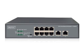 Przełącznik sieciowy niezarządzalny 19" 8x RJ45 10/100 Mb/s, 2x FastEthernet uplink, PoE+ 120W budżet