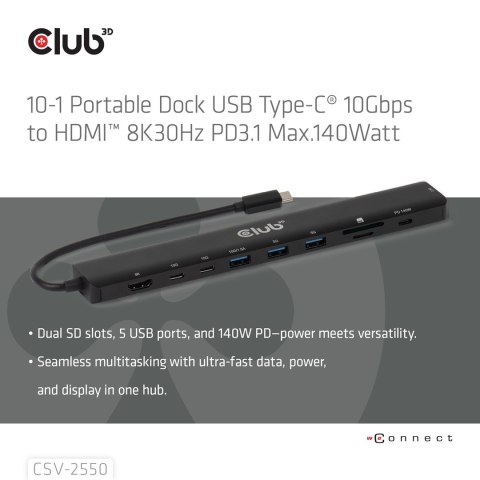 Stacja dokująca NB ACC 10w1 USB-C 140W CSV-2550 CLUB3D