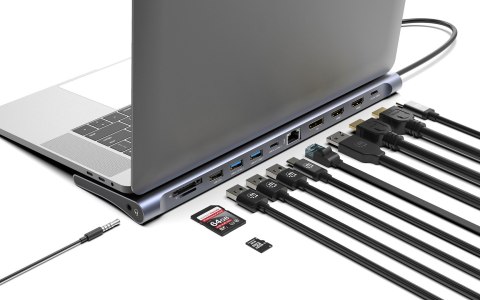 MANHATTAN Stacja dokująca 12-w-1 4K 1xHDMI 2xDP 3xUSB-A