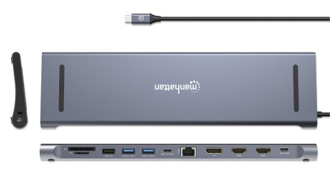 MANHATTAN Stacja dokująca 12-w-1 4K 1xHDMI 2xDP 3xUSB-A