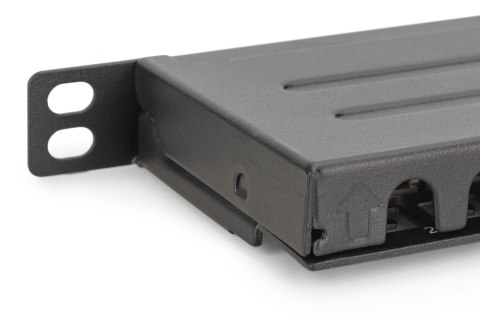 Panel krosowy high density 19'' 24x RJ45, LSA poziom, kat.6, ekranowany,0.5U,czarny,prowadnica kabli
