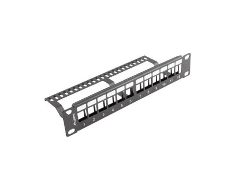 LANBERG PATCH PANEL PUSTY 12 PORT 1U 10" Z ORGANIZEREM DO MODUŁÓW KEYSTONE CZARNY PPKS-9112-B