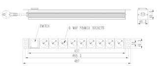 GEMBIRD LISTWA ZASILAJĄCA RACK (PDU) 9 GNIAZD FR, 1U, 16A, WTYK FR, 2M