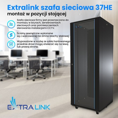 Extralink Szafa rack 37U 600x600 Czarna stojąca