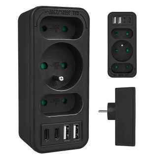 MACLEAN GNIAZDKO PRĄDOWE X3 + 4XUSB, ROZGAŁĘŹNIK Z 3 GNIAZDAMI, 2XUSB A, 2XUSB C PD 20W, 1X16A + 2X6A MCE248 F/B